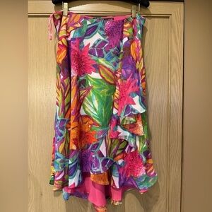 Lauren Ralph Lauren Midi Floral Ruffle Flowing Skirt Lined / 10P